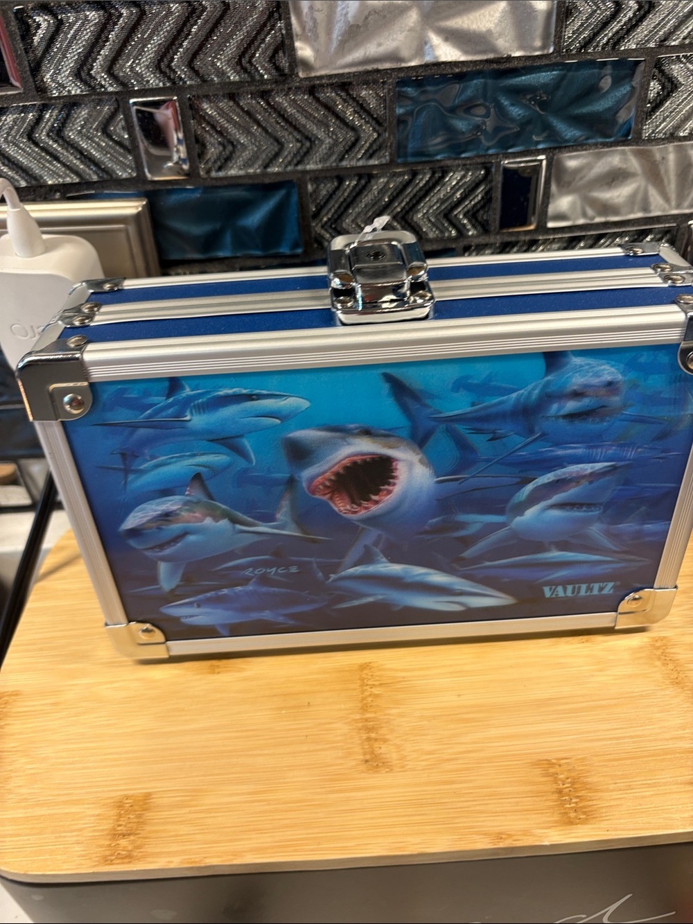 Vaultz Kids Blue Shark Carrying Case with Secure Latch